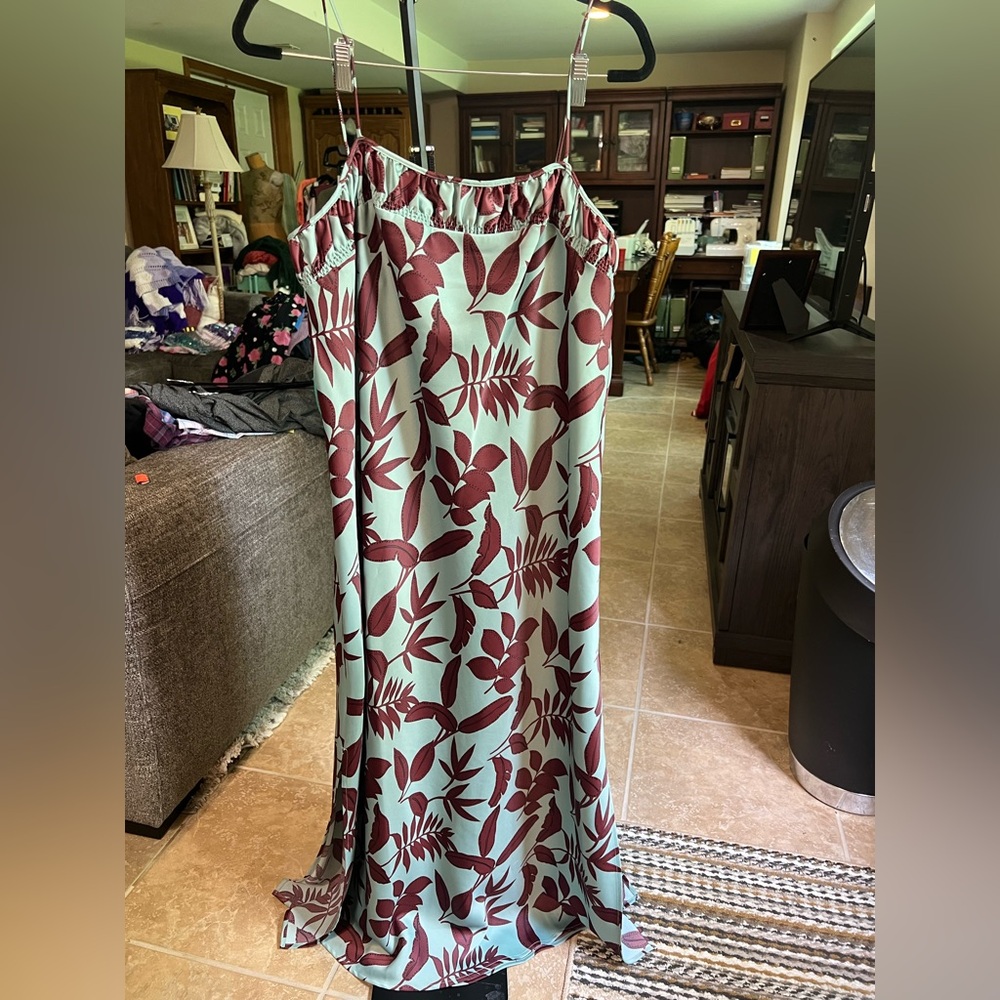 Anthropologie Mint and Burgundy Floral Maxi Dress